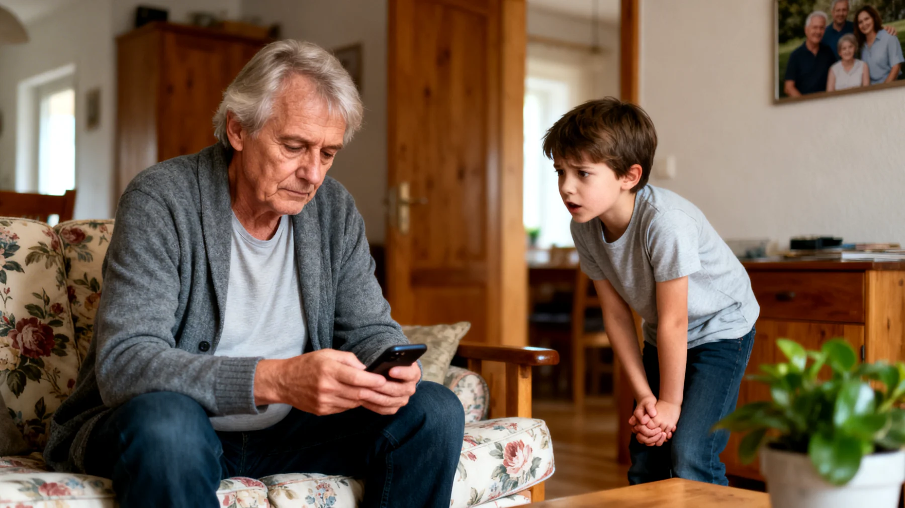 Die Großeltern verbringen kaum bedeutungsvolle Zeit mit ihren Enkelkindern. Trotz körperlicher Anwesenheit fehlen gemeinsame Aktivitäten, echte Gespräche und emotionale Verbindungsmomente, was dazu führt, dass die Bindung zwischen Generationen oberflächlich bleibt und die Enkel das Gefühl entwickeln, für die Großeltern keine Priorität zu sein."