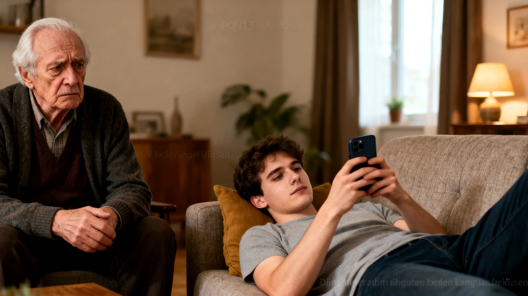 Der Großvater beobachtet mit wachsender Sorge, dass sein junger erwachsener Enkel bzw. seine junge erwachsene Enkelin trotz offensichtlicher Intelligenz keine Motivation zeigt, das Studium oder die Berufsausbildung ernsthaft zu verfolgen. Die Lernschwierigkeiten äußern sich in Prokrastination, häufigem Aufgeben und einer allgemeinen Gleichgültigkeit gegenüber der eigenen Zukunft. Der Großvater versteht diese Haltung nicht und fühlt sich hilflos, da seine gut gemeinten Ratschläge – geprägt von einer anderen Generation und anderen Lebenserfahrungen – vom Enkel/von der Enkelin oft als veraltet oder unangemessen abgetan werden."