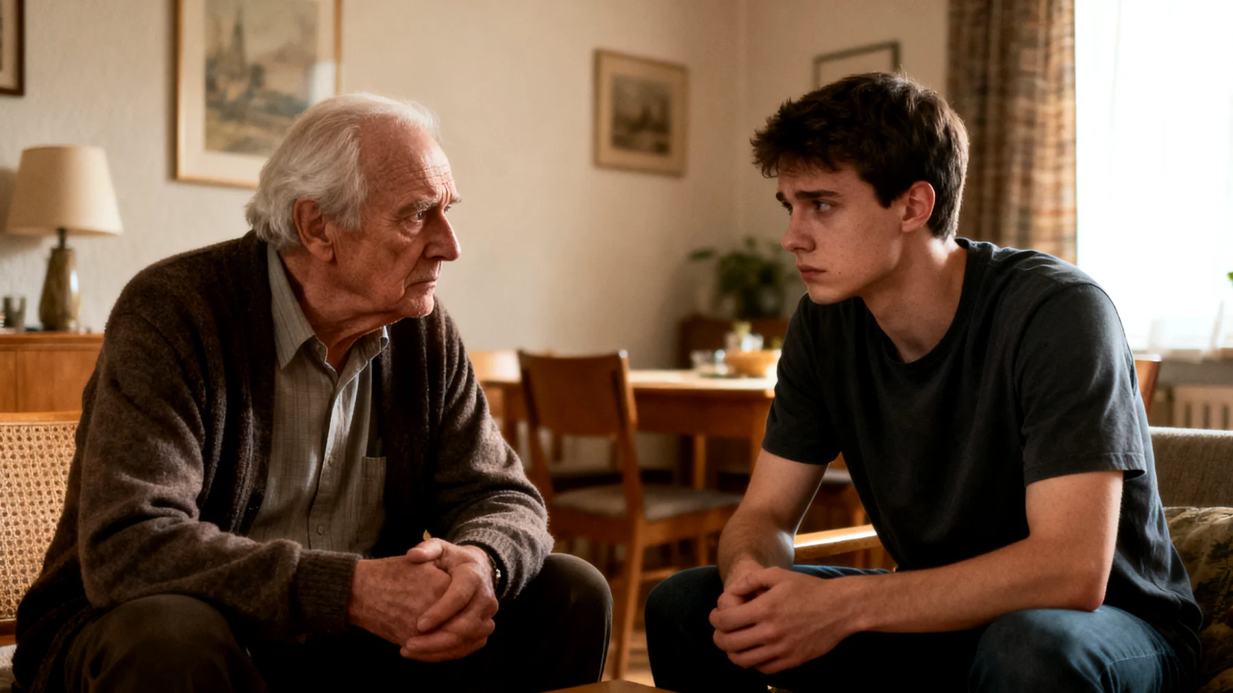 Der Großvater beobachtet mit wachsender Sorge, dass sein erwachsener Enkel trotz abgeschlossenem Studium keine Motivation zeigt, sich beruflich weiterzuentwickeln oder eine Stelle zu suchen. Die Gespräche zwischen beiden enden häufig in Schweigen oder Rückzug, da der Enkel jede Art von Ratschlag als Kritik oder Einmischung empfindet. Der Großvater versteht nicht, warum sein Enkel – dem es an nichts fehlt – keine Ziele verfolgt, während der Enkel das Gefühl hat, den Erwartungen der älteren Generation nie gerecht werden zu können."