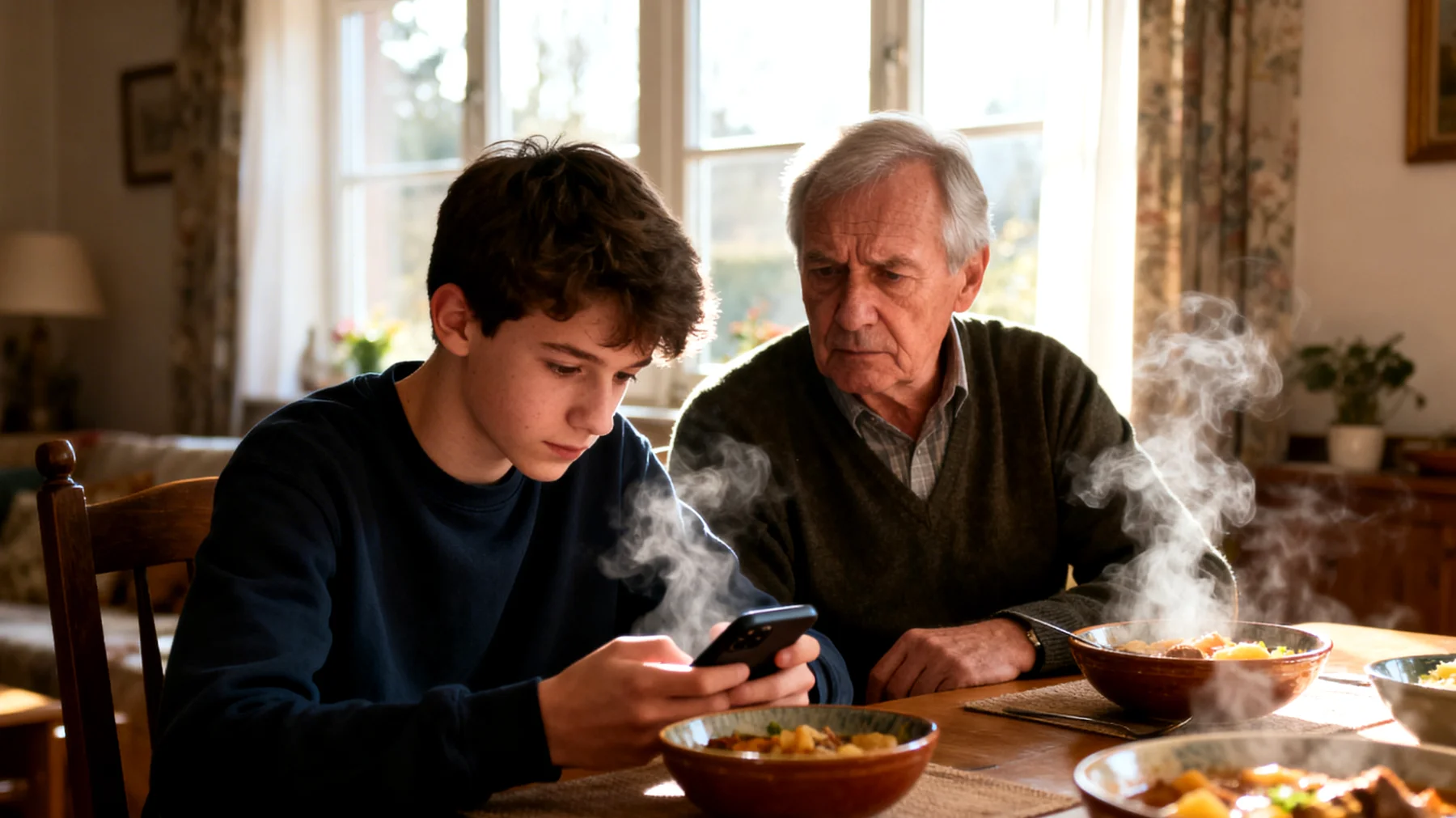 Der Großvater bemerkt, dass sein erwachsener Enkel (18–25 Jahre) täglich stundenlang mit dem Smartphone, Videospielen oder sozialen Medien verbringt – auch bei gemeinsamen Familientreffen. Er fühlt sich ignoriert und ausgegrenzt, versteht die digitale Welt des Enkels nicht und weiß nicht, wie er das Thema ansprechen soll, ohne einen Konflikt auszulösen oder die Beziehung zu gefährden."