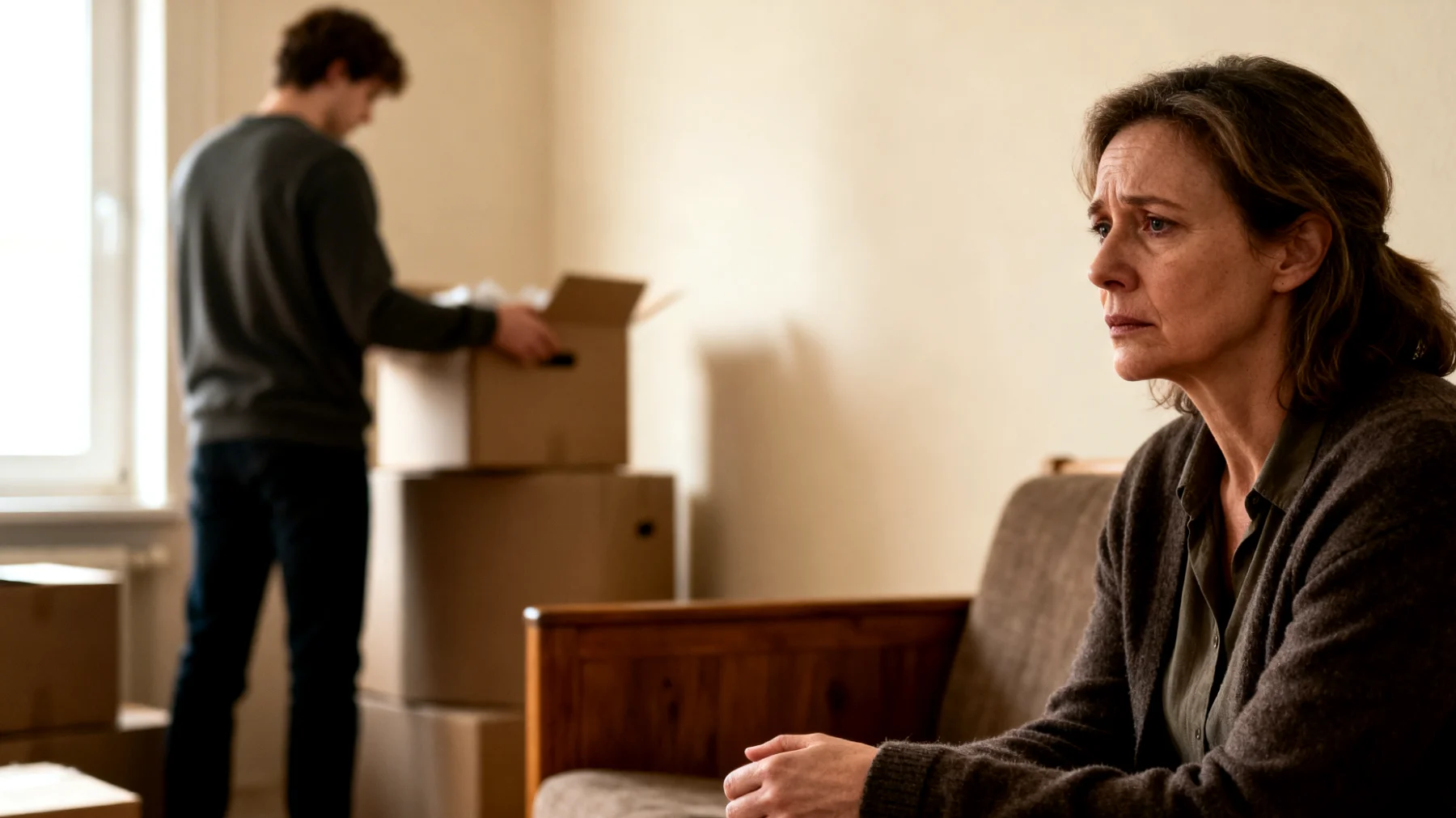 Die Mutter hat Schwierigkeiten, ihrem erwachsenen Kind dabei zu helfen, bedeutende Lebensveränderungen zu bewältigen – wie den Auszug aus dem Elternhaus, den Beginn eines neuen Studiums oder Berufs, oder das Ende einer wichtigen Beziehung. Sie weiß nicht, wie sie Unterstützung anbieten soll, ohne aufdringlich zu wirken, und fühlt sich hilflos angesichts der emotionalen Instabilität und des Widerstands ihres Kindes gegenüber Veränderungen."