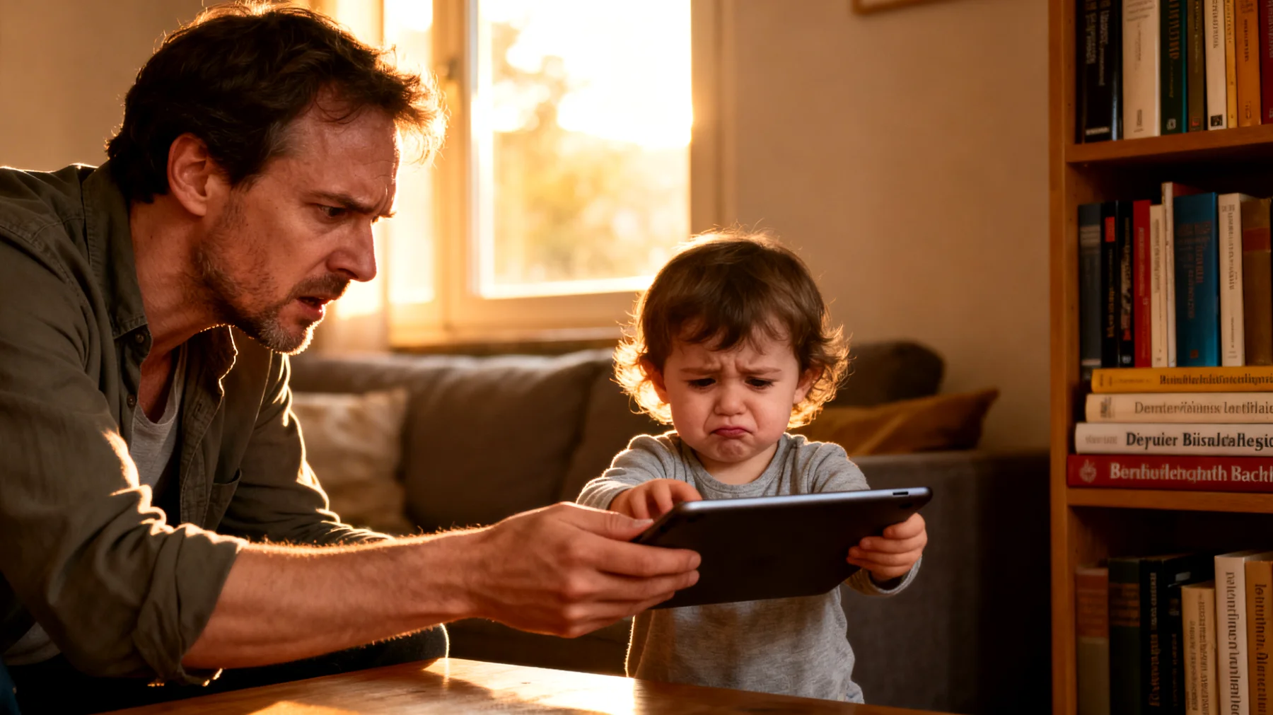 Der Vater kämpft damit, den übermäßigen Konsum von Smartphones, Fernsehen und Videospielen seiner kleinen Kinder einzuschränken. Er fühlt sich ohnmächtig gegenüber den ständigen Forderungen nach Bildschirmzeit und weiß nicht, wie er klare Grenzen setzen soll, ohne Machtkämpfe oder Tränenausbrüche auszulösen. Gleichzeitig zweifelt er daran, ob sein Eingreifen wirklich notwendig ist oder ob er zu streng ist."