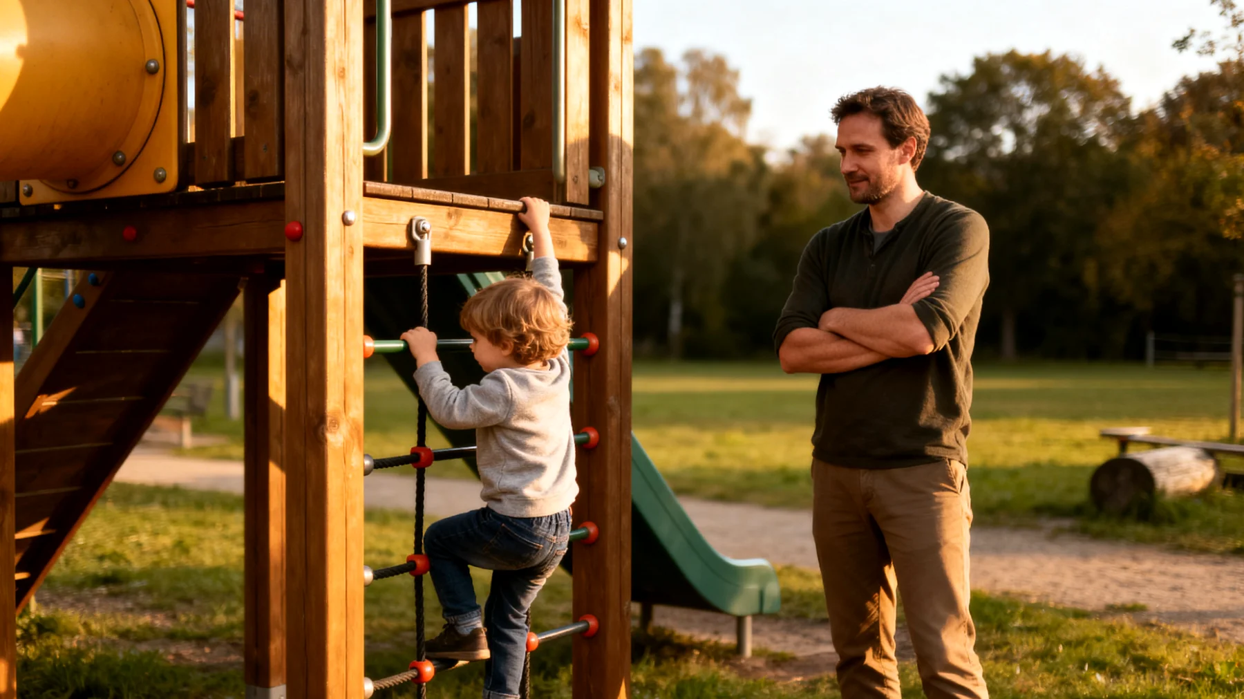 Der Vater zeigt ein übermäßig behütendes Verhalten gegenüber seinem Kind, indem er jede Situation kontrolliert, Risiken vermeidet und dem Kind kaum Raum lässt, eigenständige Erfahrungen zu machen. Er greift ständig ein, bevor das Kind die Möglichkeit hat, selbst eine Herausforderung zu bewältigen, und verhindert dadurch die natürliche Entwicklung von Autonomie, Selbstvertrauen und Problemlösungsfähigkeiten."